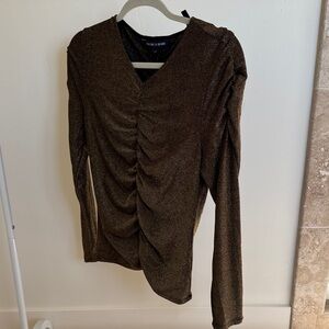 Veronica Beard Shimmering Brown Ruched Long Sleeve Top